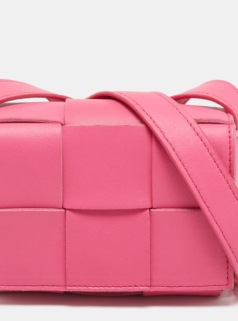 Bottega Veneta Pink Intreccio Leather Mini Cassette Shoulder Bag