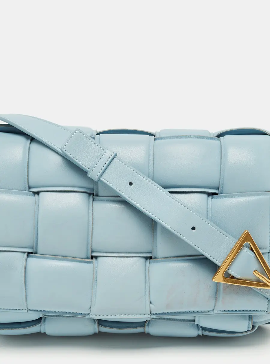 Bottega Veneta Cassette Padded Medium Blue Leather Shoulder Bags