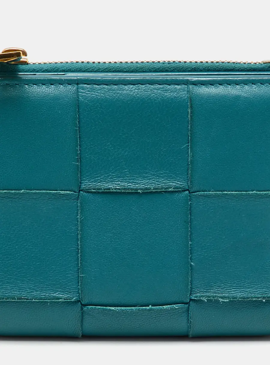 Bottega Veneta Blue Intrecciato Leather Cassette Bi-fold Zip Wallet