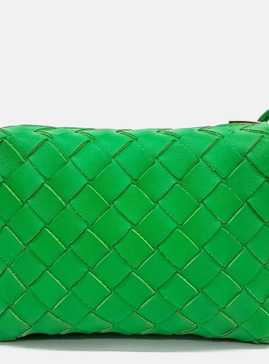 Bottega Veneta Mini Loop Parakeet Green Intrecciato Lambskin Leather Camera Bag