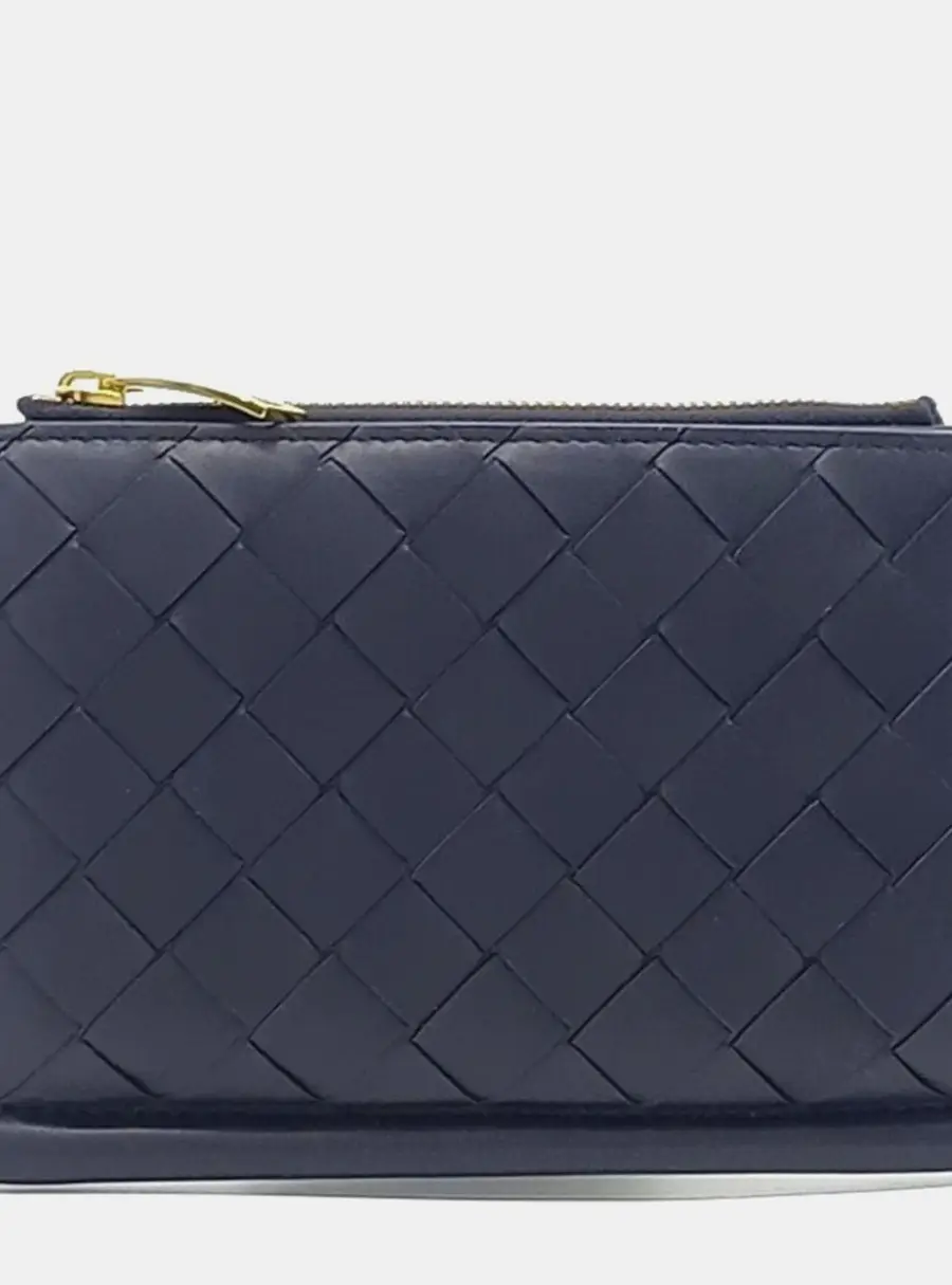 Bottega Veneta Solstice Medium Navy Blue Intrecciato Calfskin Leather Wallets Accessories Bags Base Bag