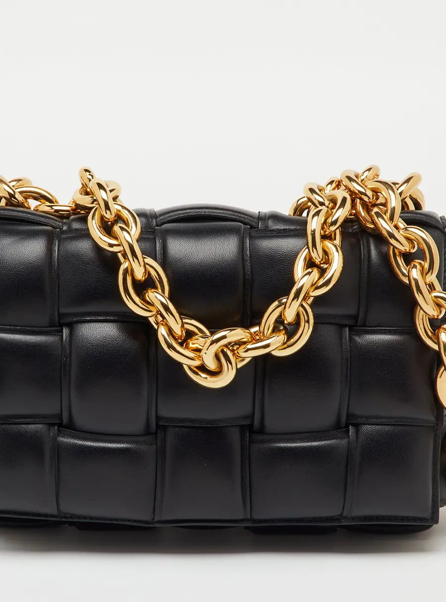 Bottega Veneta Black Padded Leather Cassette Chain Top Handle Bag
