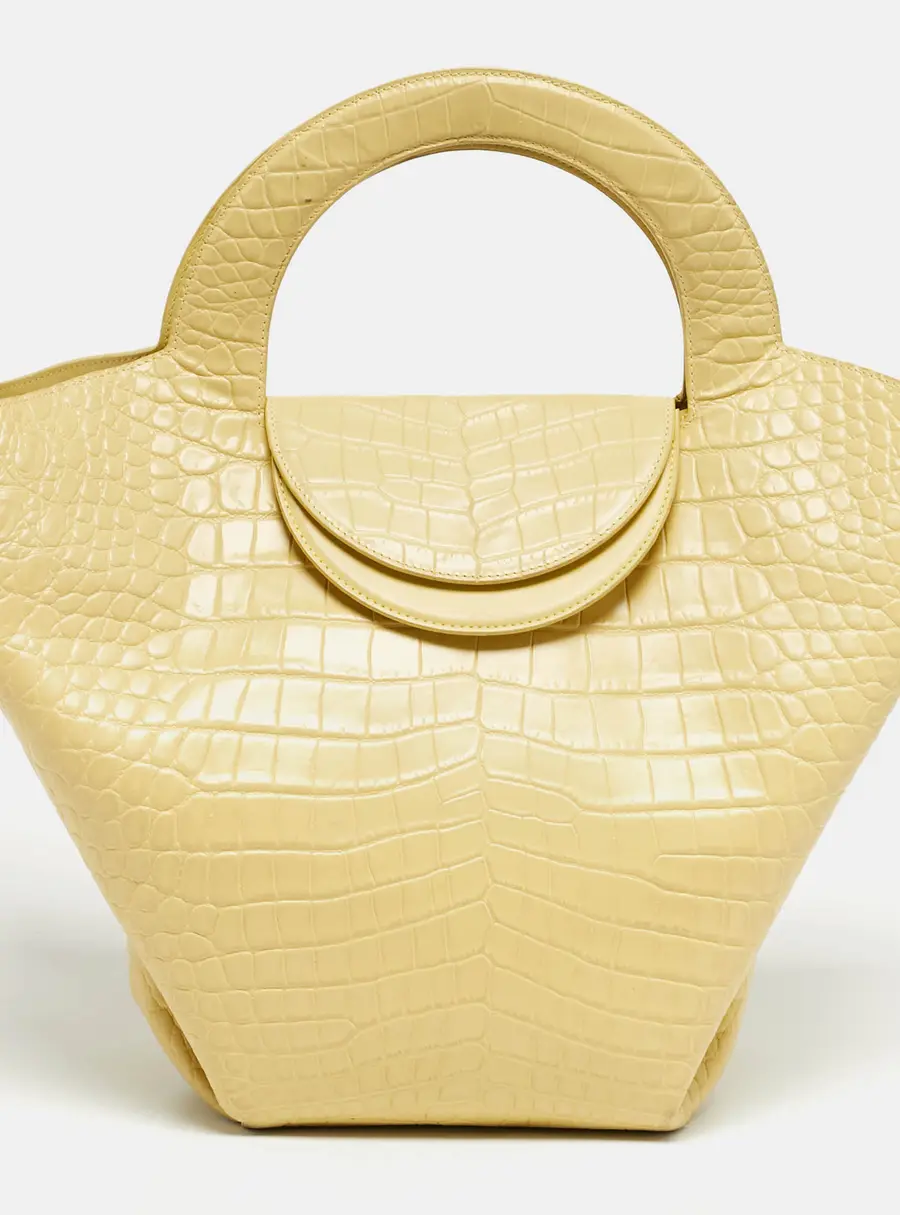 Bottega Veneta Yellow Crocodile Embossed Leather Doll Tote