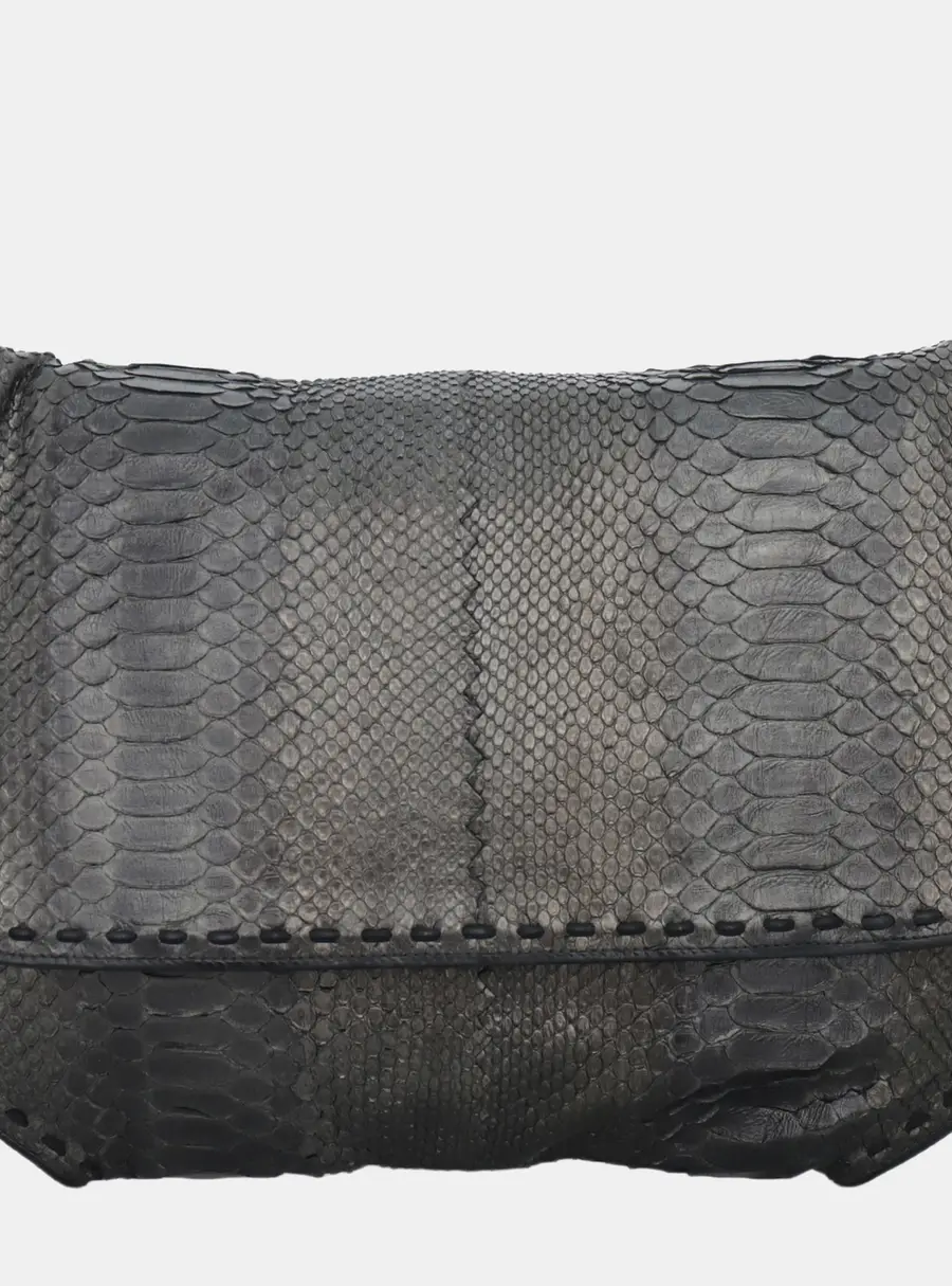 Bottega Veneta Flap Shoulder Grey Python Leather Shoulder Bag