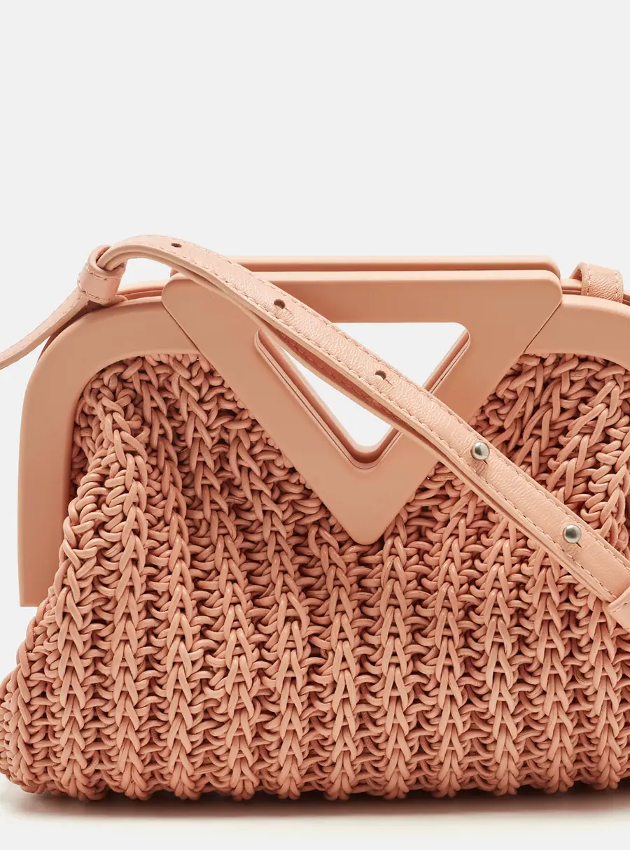 Bottega Veneta The Point Small Peach Braided Leather Shoulder Bag