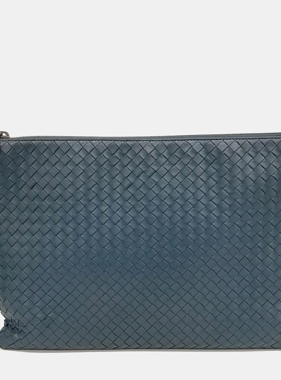 Bottega Veneta Intrecciato Medium Blue Nappa Leather Clutch Bag