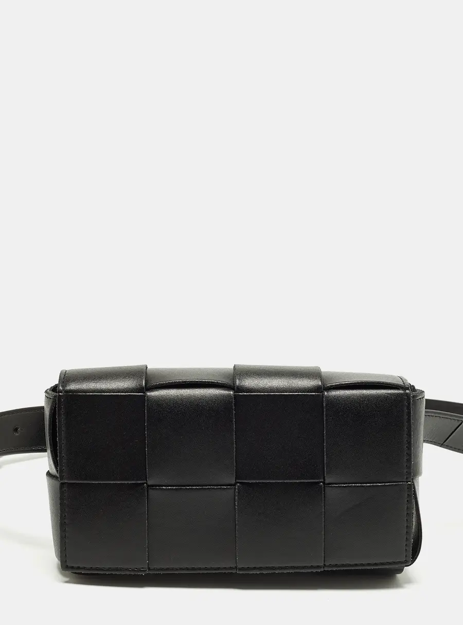 Bottega Veneta Cassette Mini Black Intrecciato Leather Belt Bag