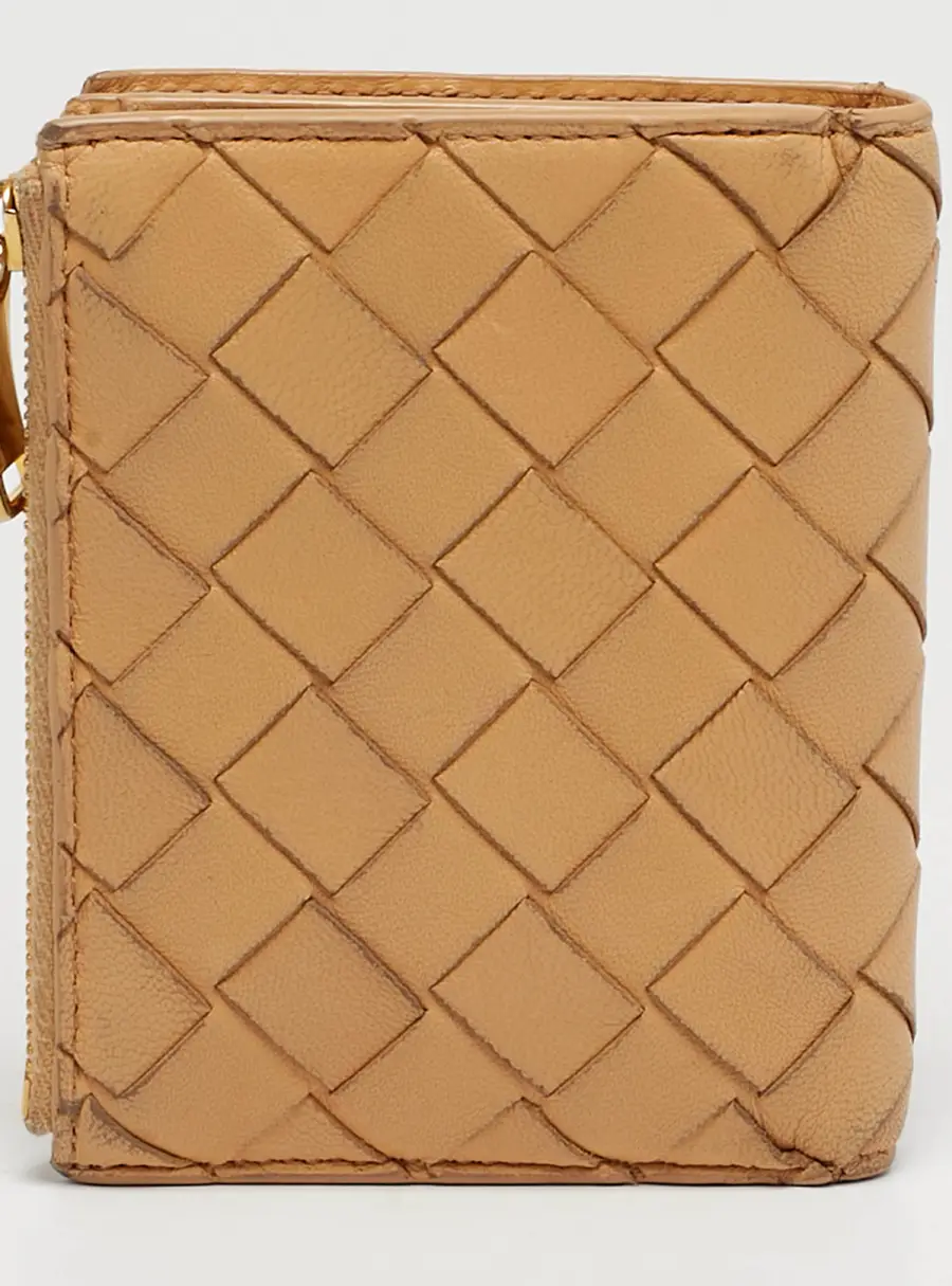 Bottega Veneta Beige Intrecciato Leather Compact Wallet