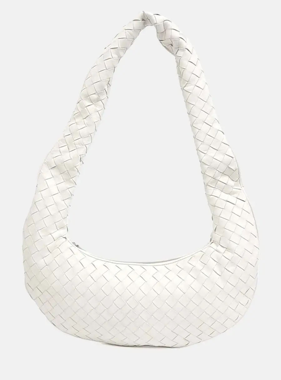 Bottega Veneta Buddy White Intrecciato Grained Lambskin Leather Shoulder Bag
