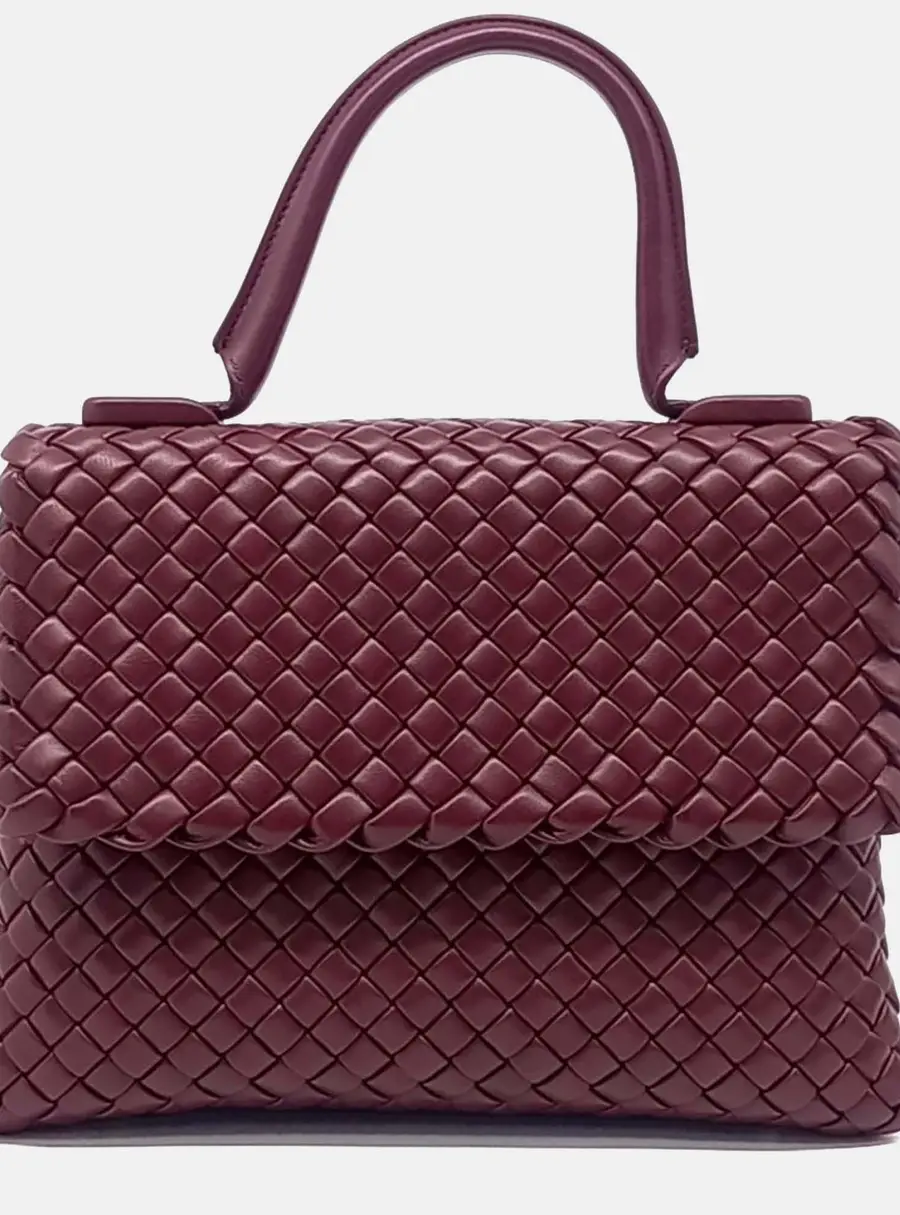 Bottega Veneta Patti Burgundy Intrecciato Leather Top Handle Bag