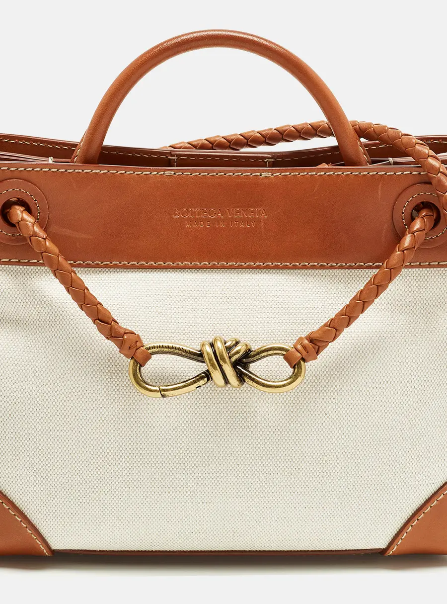 Bottega Veneta Andiamo Small Brown/Natural Canvas and Leather Tote