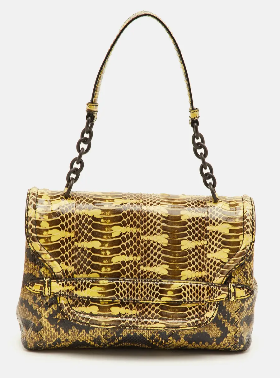Bottega Veneta Brown/Yellow Karung Leather and Watersnake Shoulder Bag