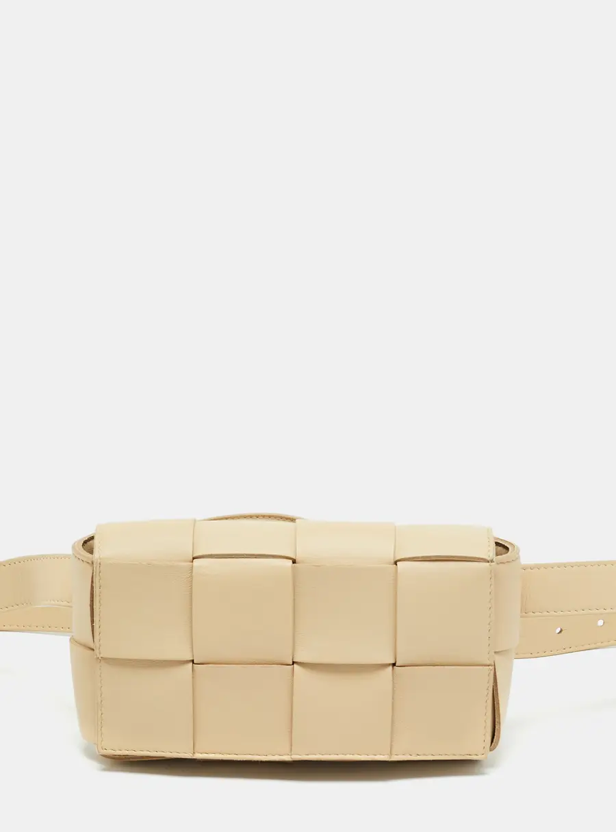 Bottega Veneta Cassette Mini Beige Intrecciato Leather Belt Bag