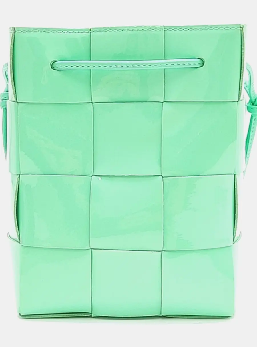 Bottega Veneta Green Leather Patent Cassette Bucket Bag