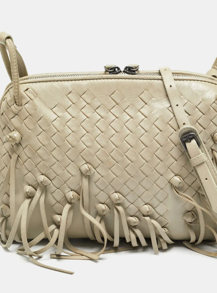 Bottega Veneta Nodini Light Beige Intrecciato Leather Shoulder Bag