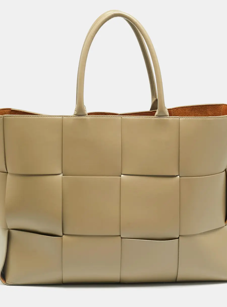 Bottega Veneta Acro Large Beige Intreccio Leather Tote