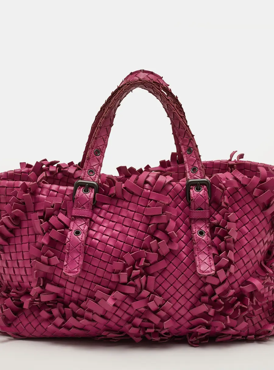 Bottega Veneta Fringe Pink Intrecciato Leather Cabat Tote