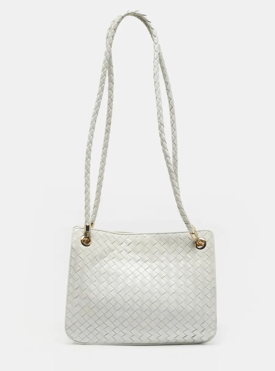 Bottega Veneta White Intrecciato Leather Shoulder Bag