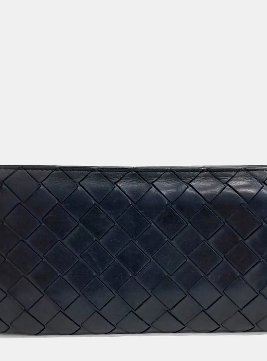Bottega Veneta Intrecciato Navy Leather Long Wallet