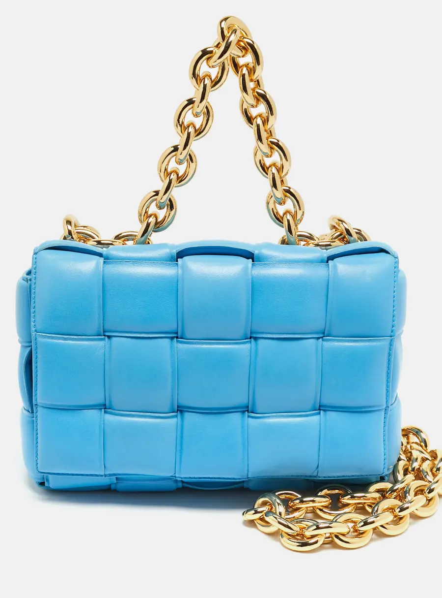Bottega Veneta Cassette Blue Padded Leather Chain Shoulder Bag