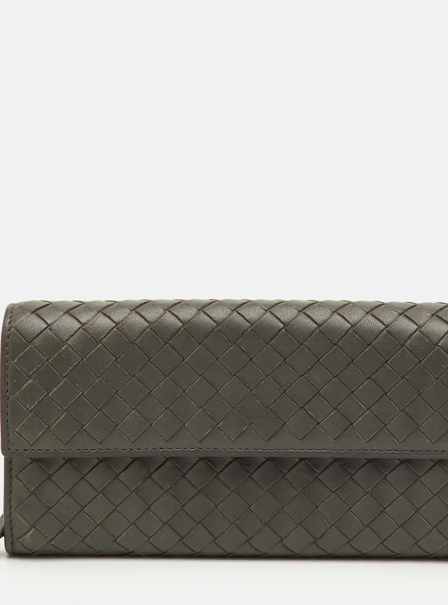 Bottega Veneta Grey Intrecciato Leather Flap Continental Wallet