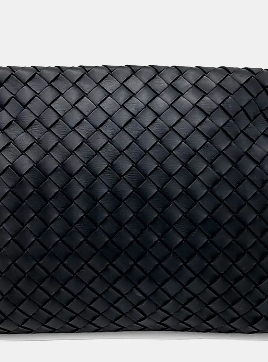 Bottega Veneta Intrecciato Black Leather Clutch Bag