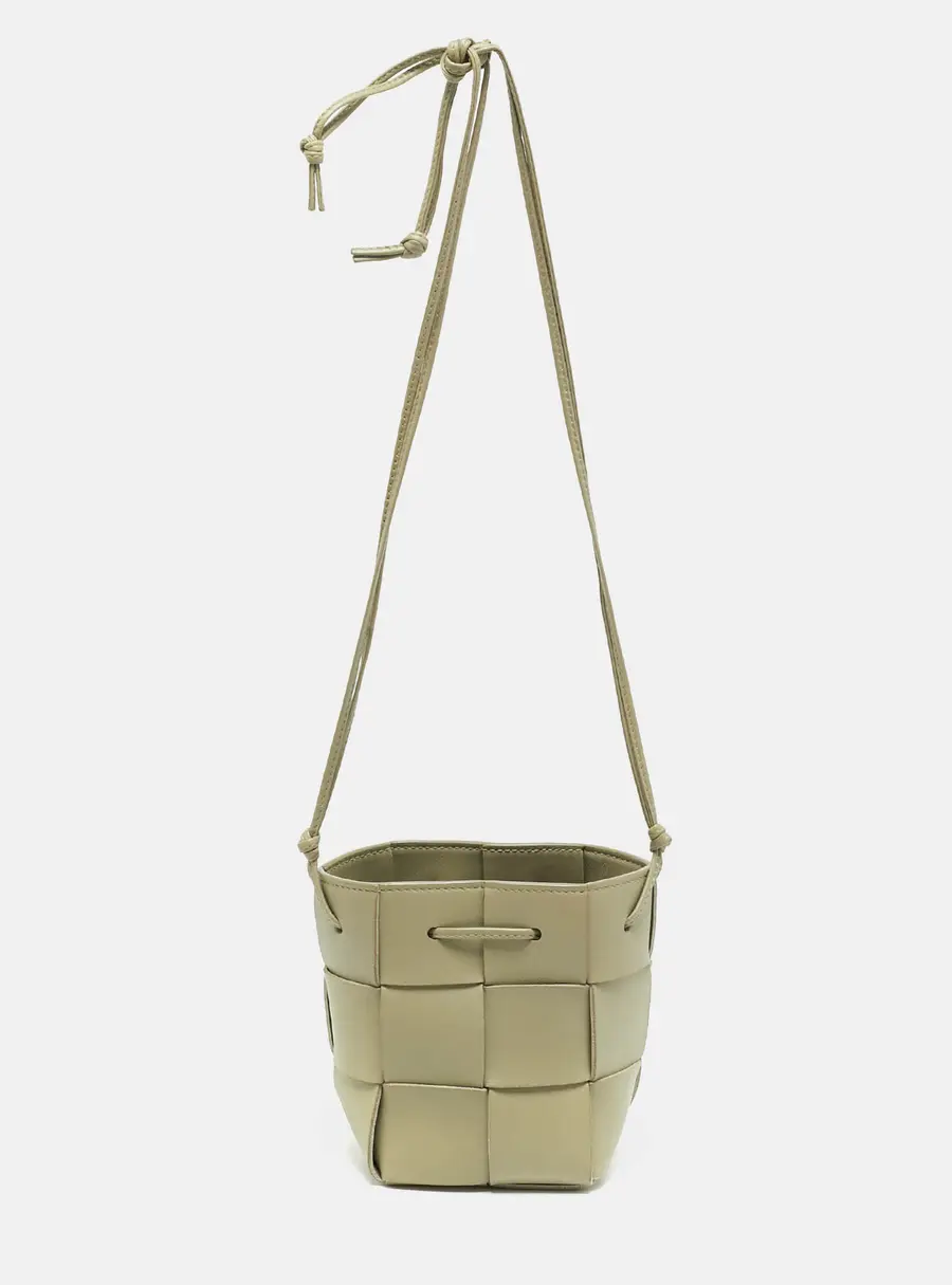Bottega Veneta Cassette Mini Sage Green Intreccio Leather Bucket Bag