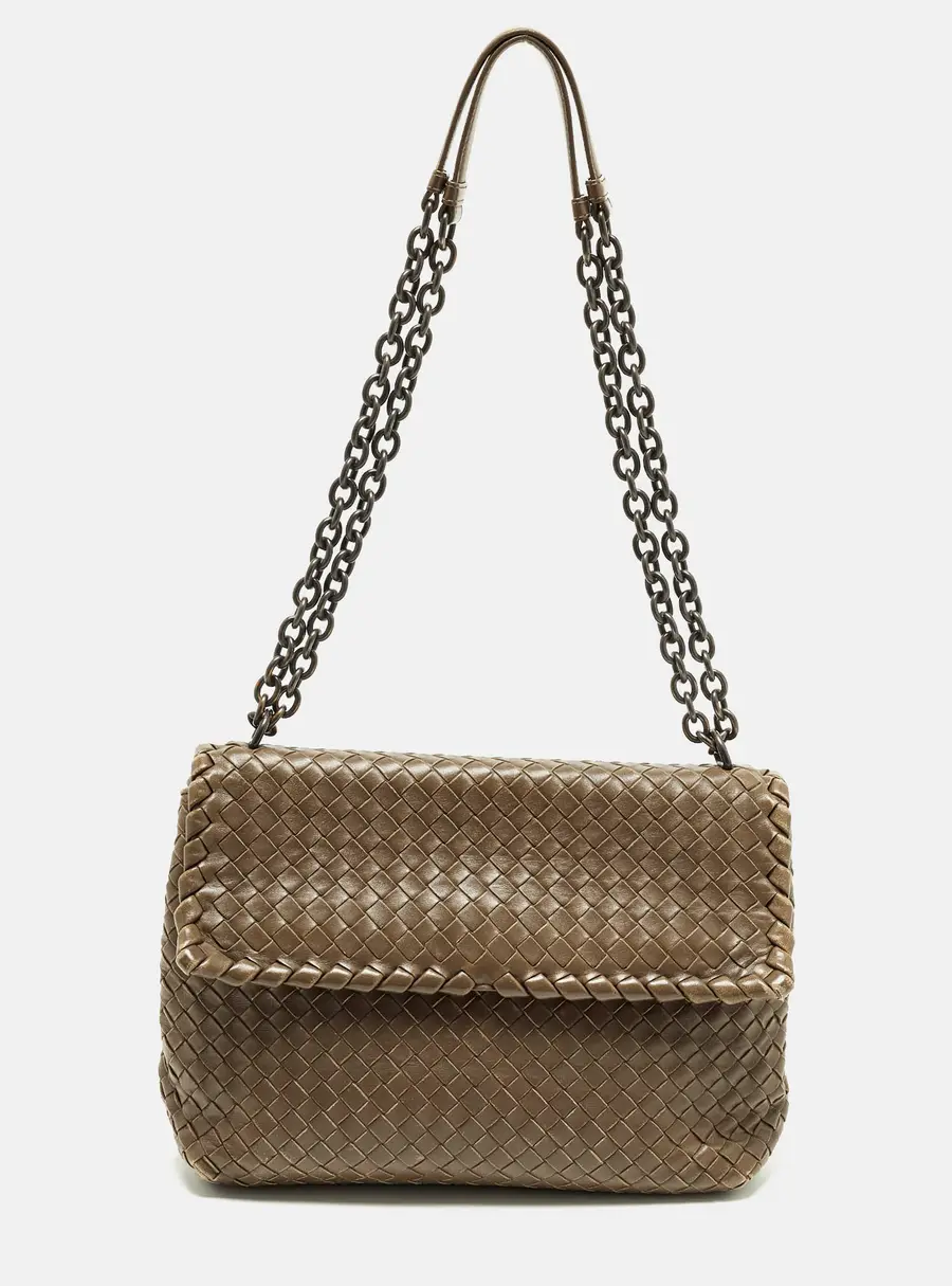 Bottega Veneta Olimpia Medium Dark Beige Intrecciato Leather Shoulder Bag
