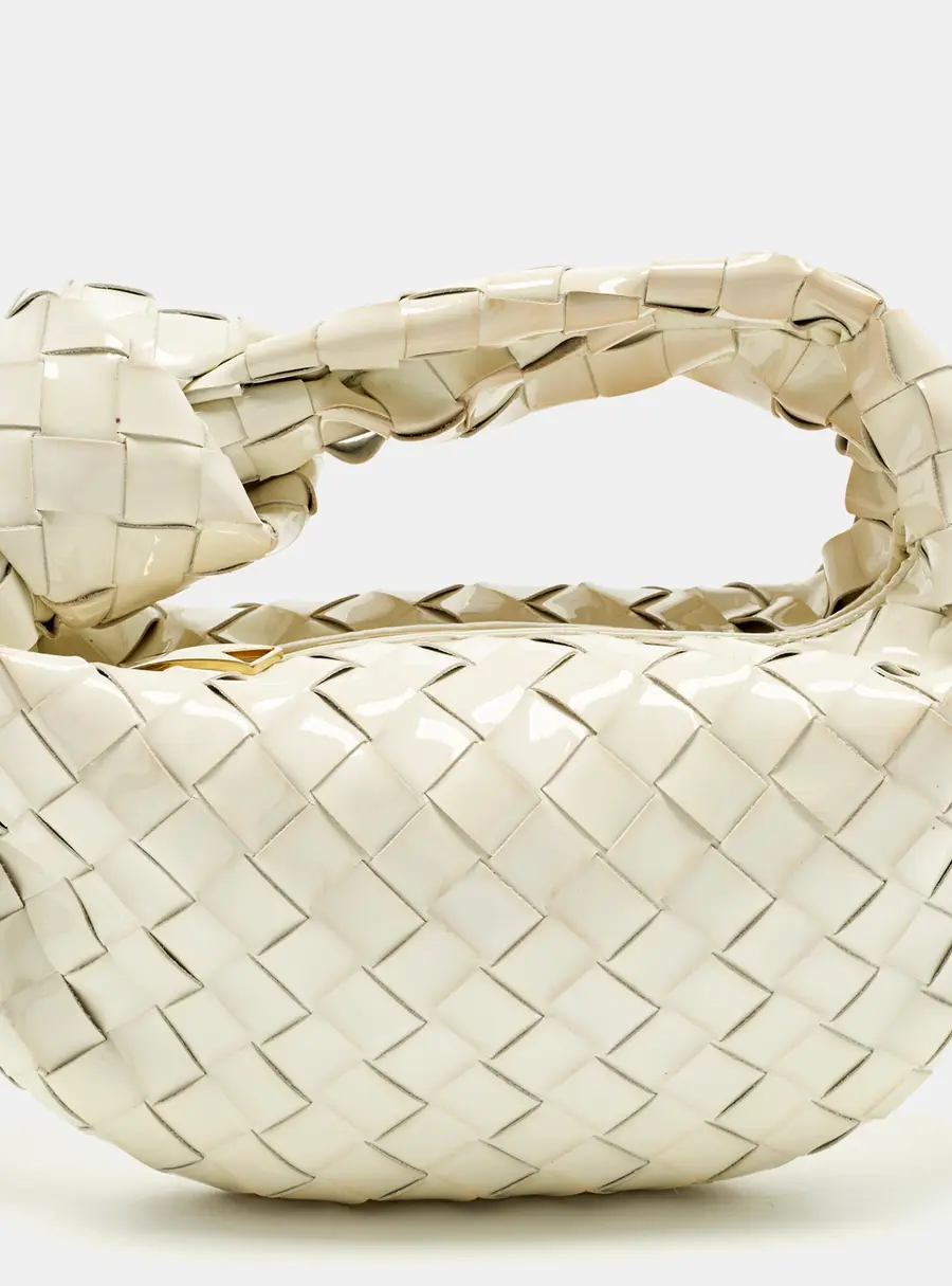 Bottega Veneta Jodie Mini Intrecciato White Patent Leather Hobo