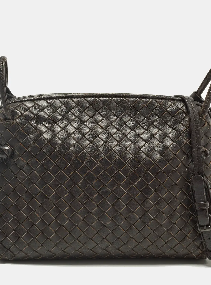 Bottega Veneta Nodini Dark Brown Intrecciato Leather Shoulder Bag