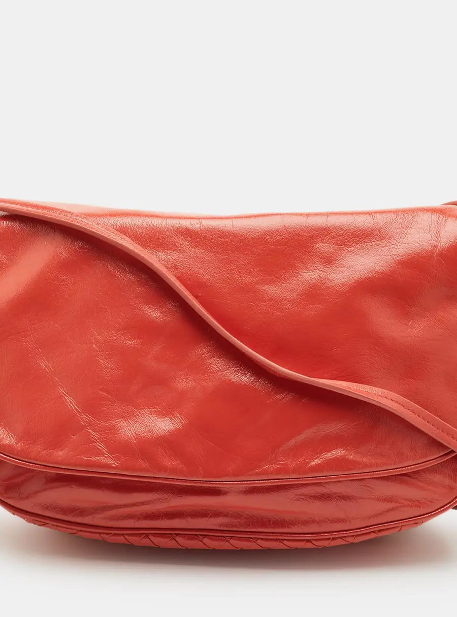 Bottega Veneta Orange Glazed Leather Flap Shoulder Bag