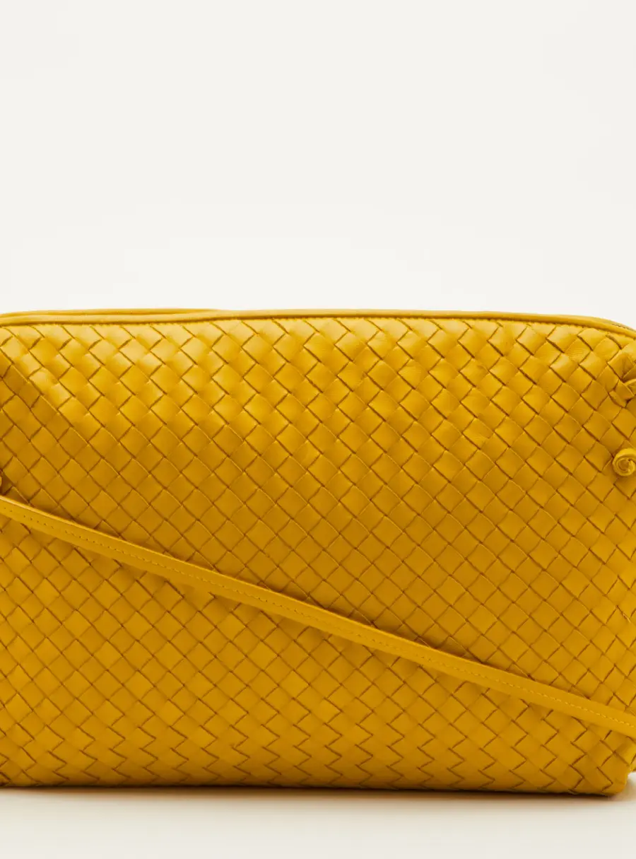 Bottega Veneta BV Nodini Yellow Intrecciato Leather Shoulder Bag