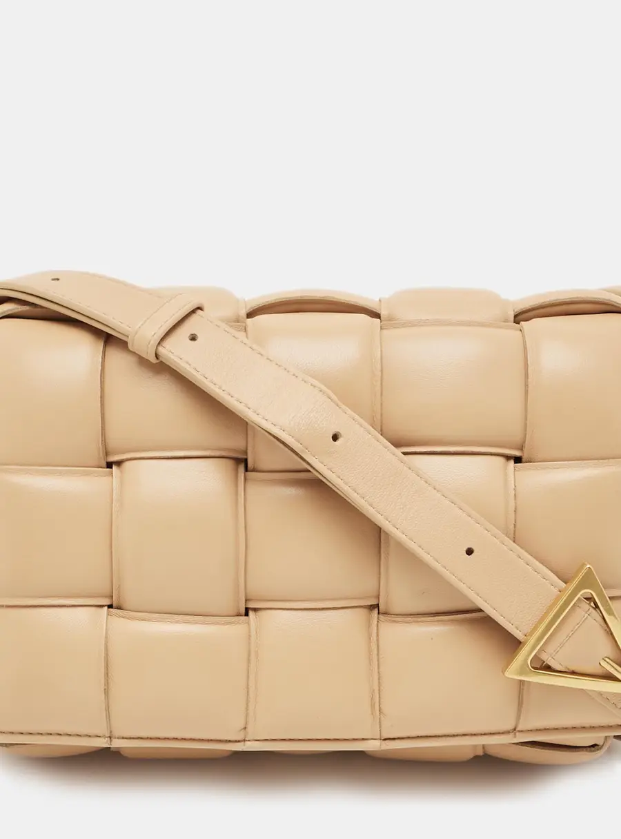 Bottega Veneta Padded Cassette Tan Intreccio Leather Shoulder Bag
