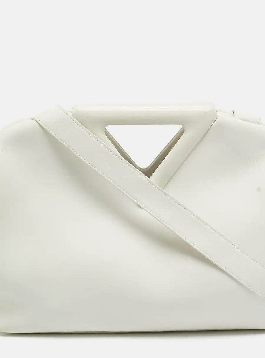 Bottega Veneta Point Medium White Leather Shoulder Bag
