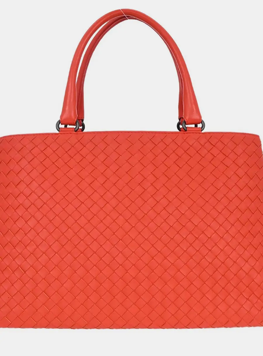 Bottega Veneta Red Lambskin Intrecciato Tote Bag