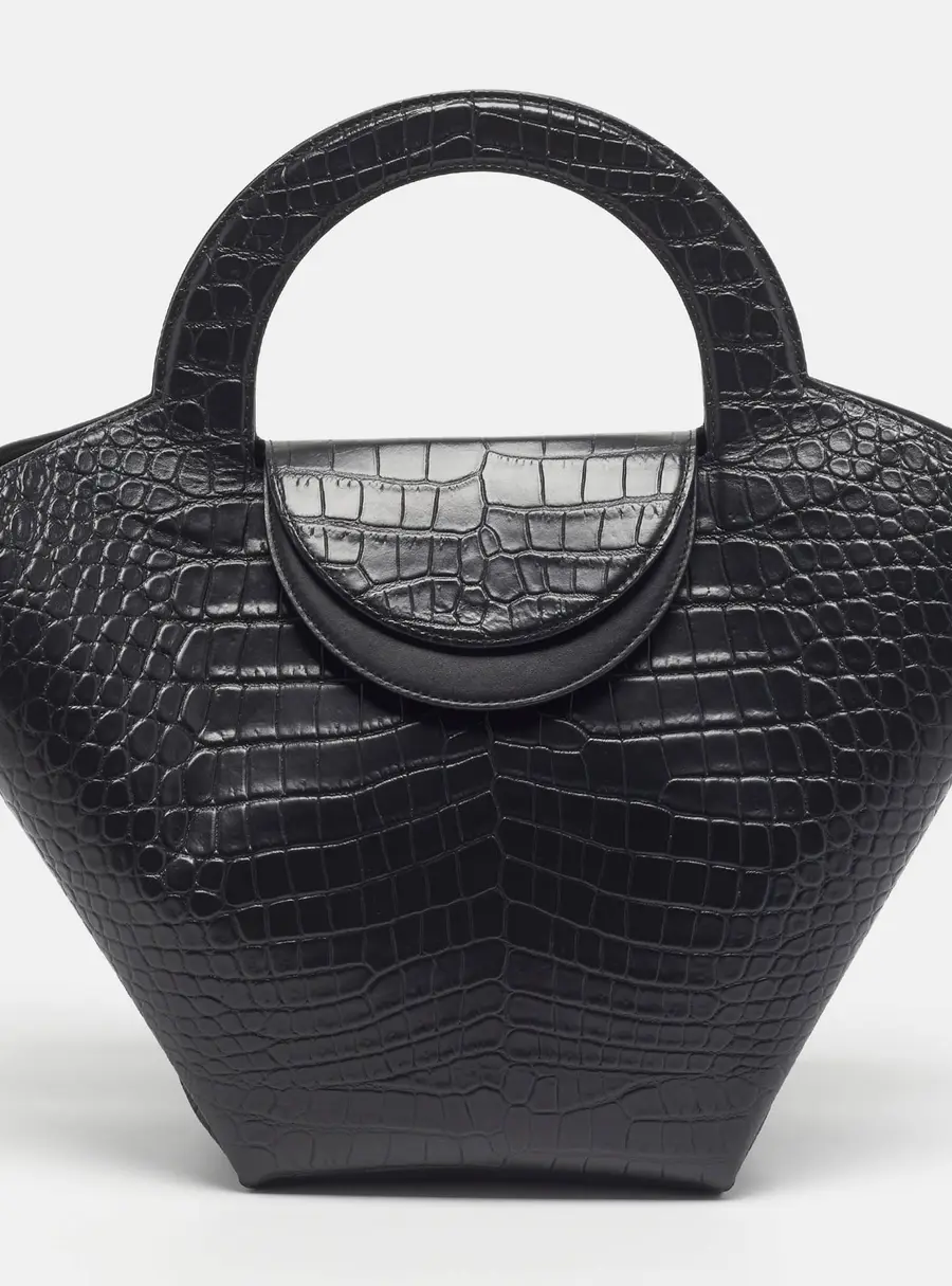 Bottega Veneta Doll Black Crocodile Embossed Leather Tote