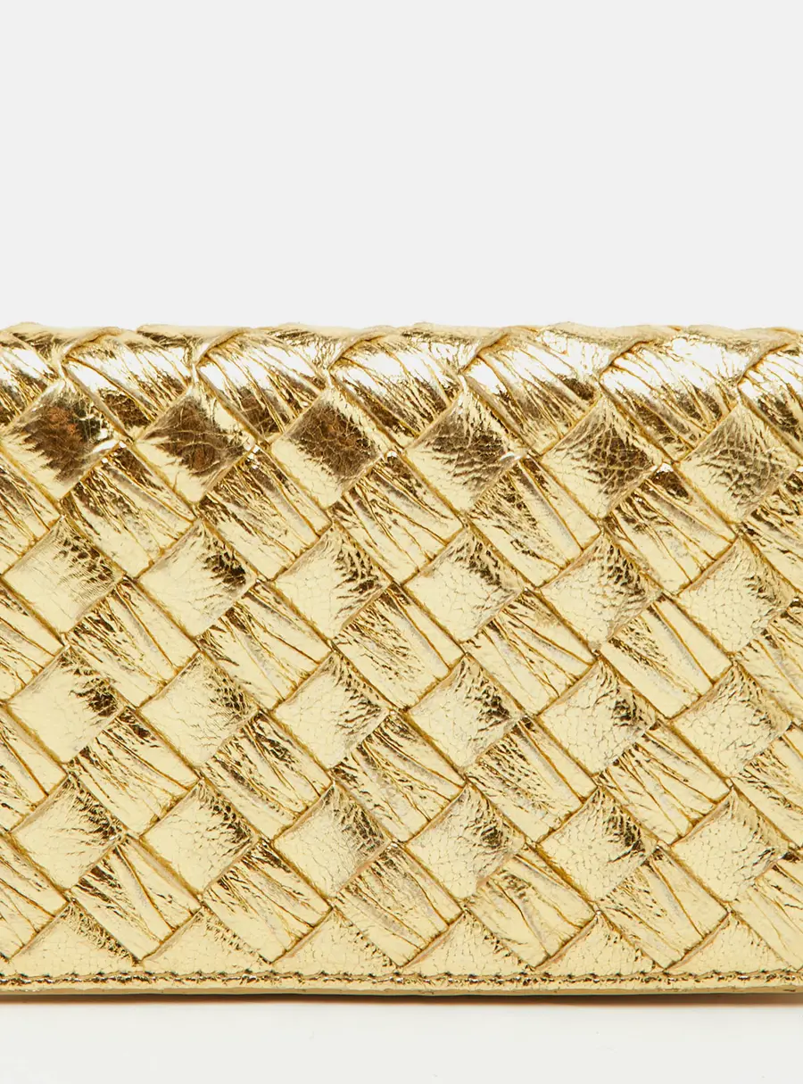 Bottega Veneta Intrecciato Gold Metallic Leather Card Case