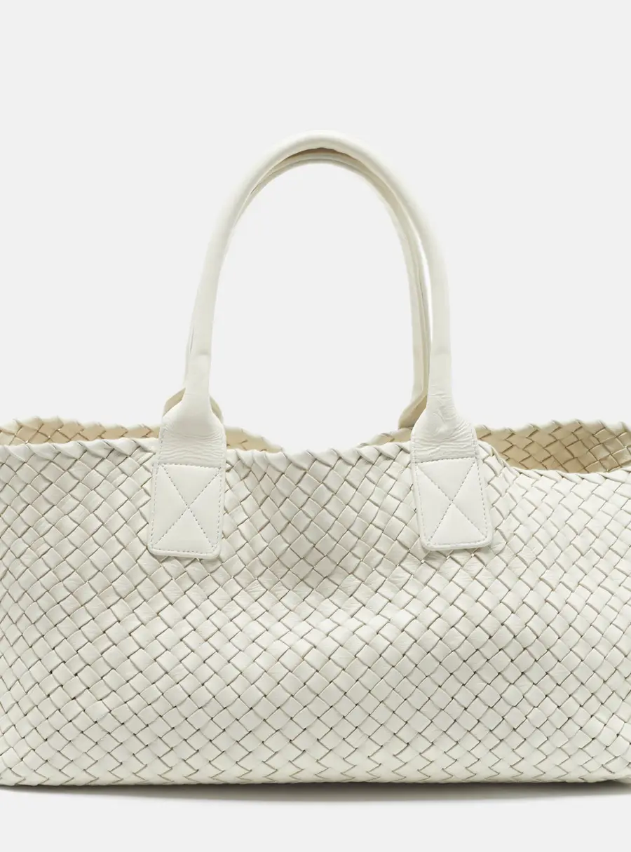 Bottega Veneta Cabat Medium White Intrecciato Leather Tote