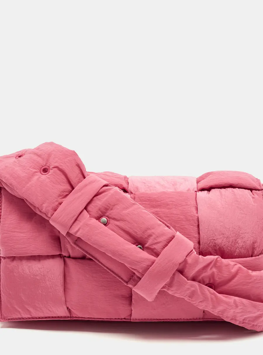Bottega Veneta Cassette Padded Tech Pink Nylon Shoulder Bag