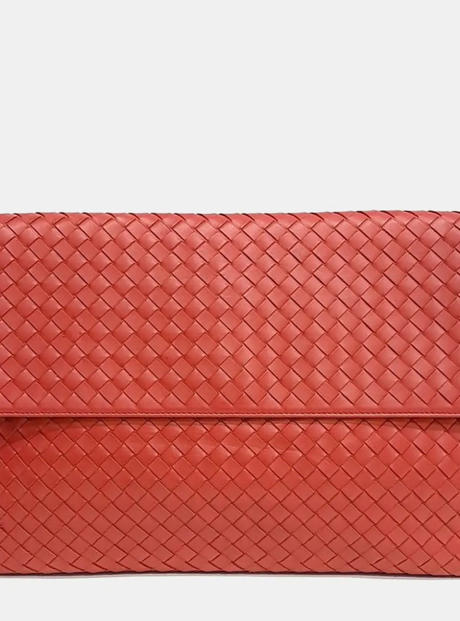 Bottega Veneta Intrecciato Red Leather Clutch Bag