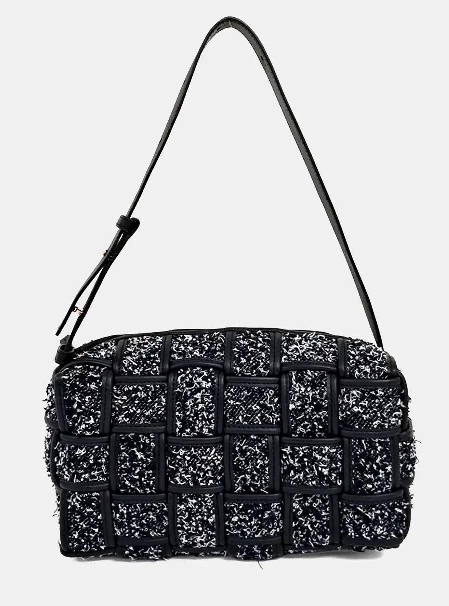 Bottega Veneta Navy Blue Tweed Brick Cassette Bag