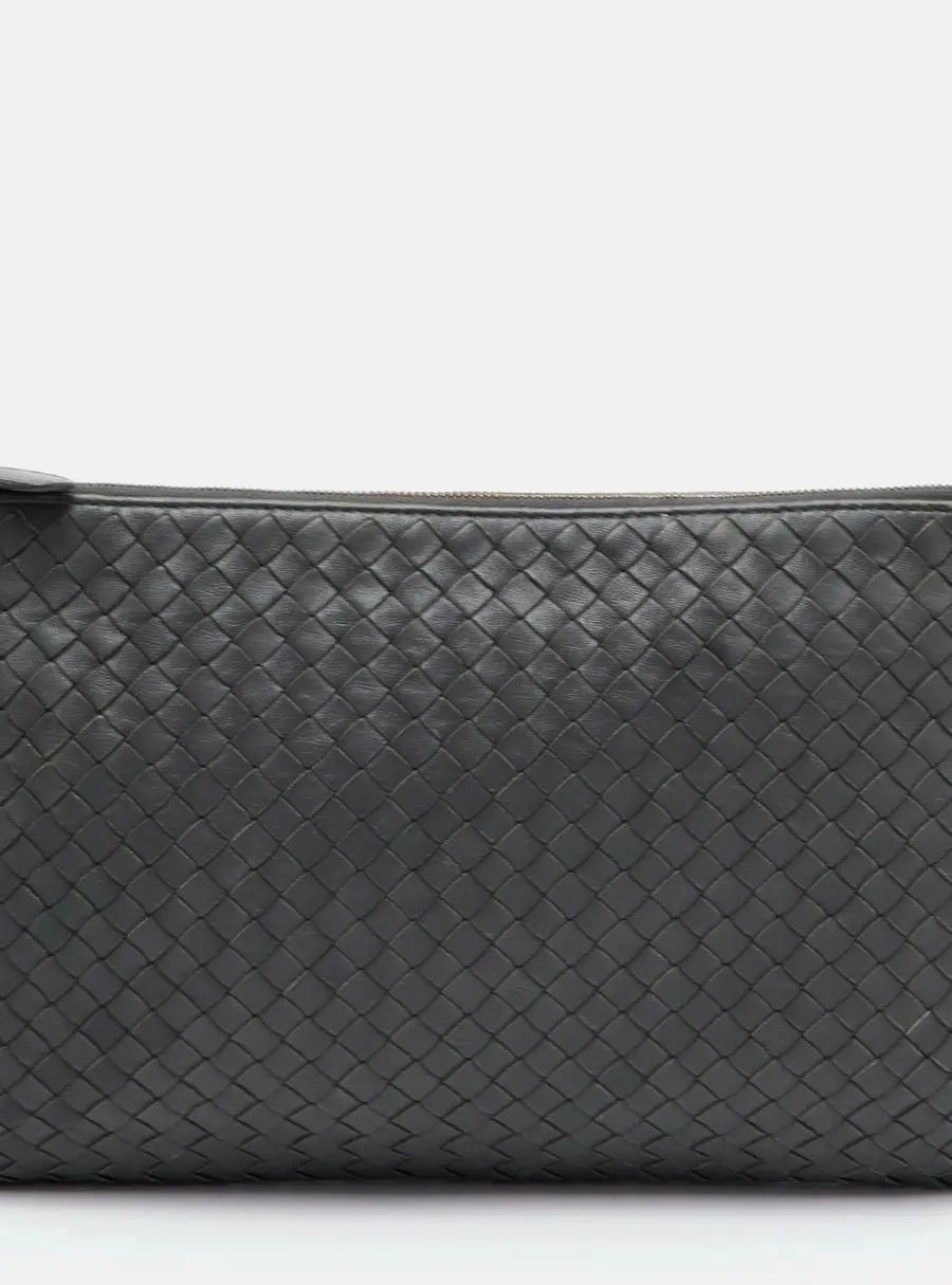 Bottega Veneta Intrecciato Grey Leather Pouch Clutch