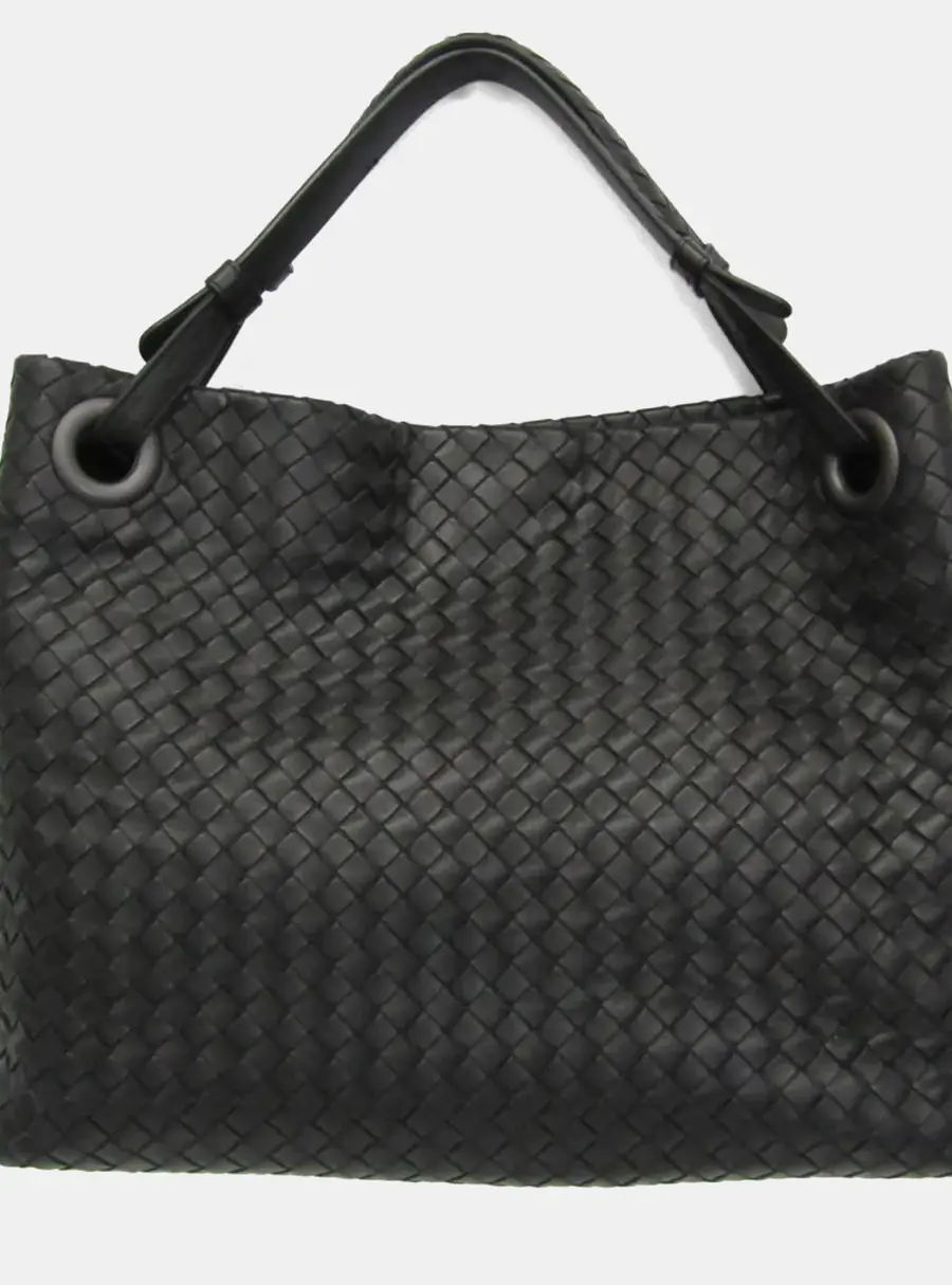 Bottega Veneta Intrecciato Medium Garda Bag Leather Handbag Black
