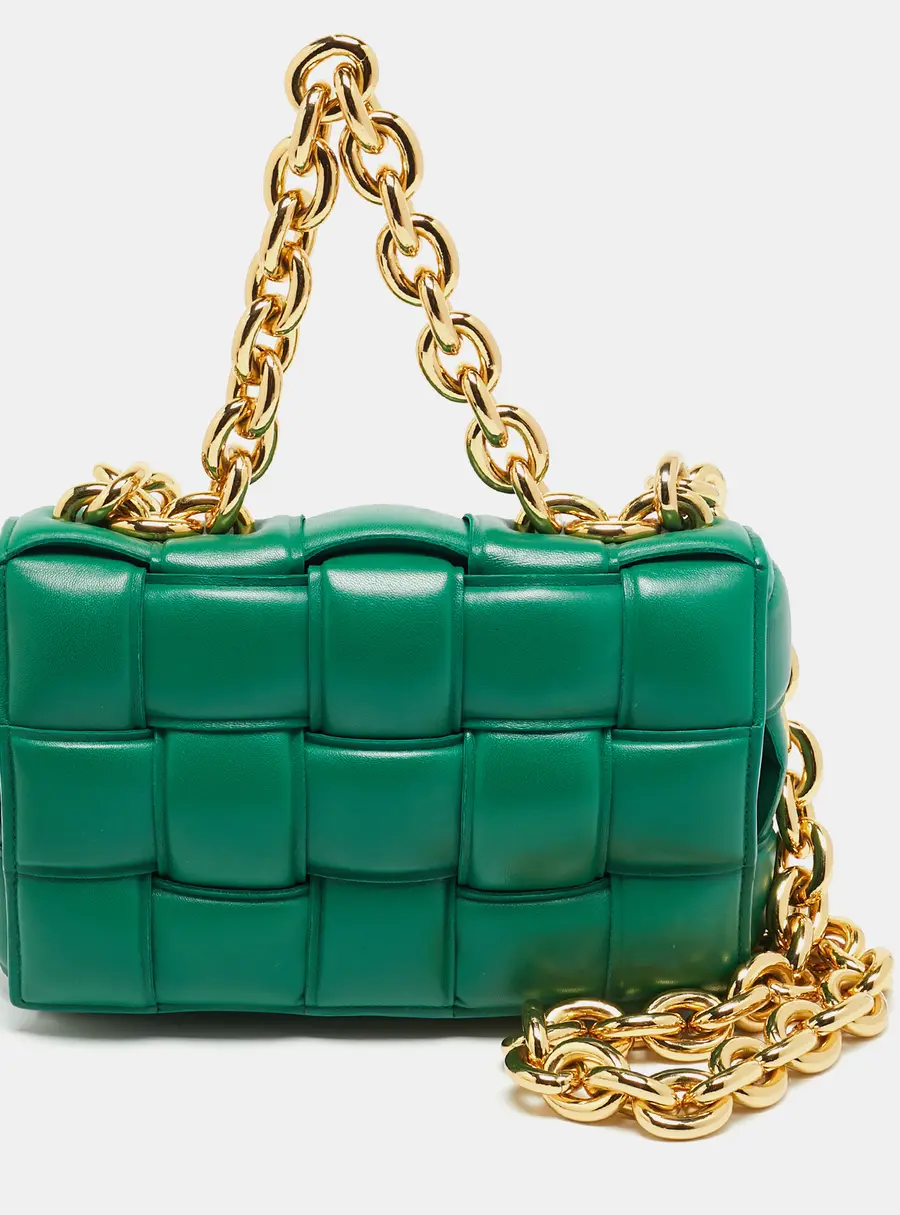 Bottega Veneta Cassette Padded Green Leather Shoulder Bag