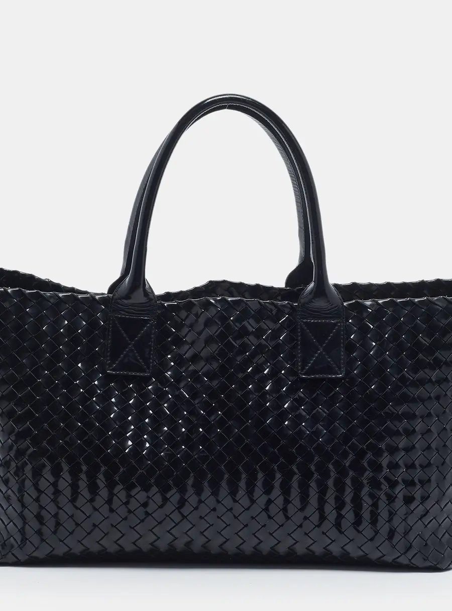 Bottega Veneta Cabat Medium Black Intrecciato Leather Tote