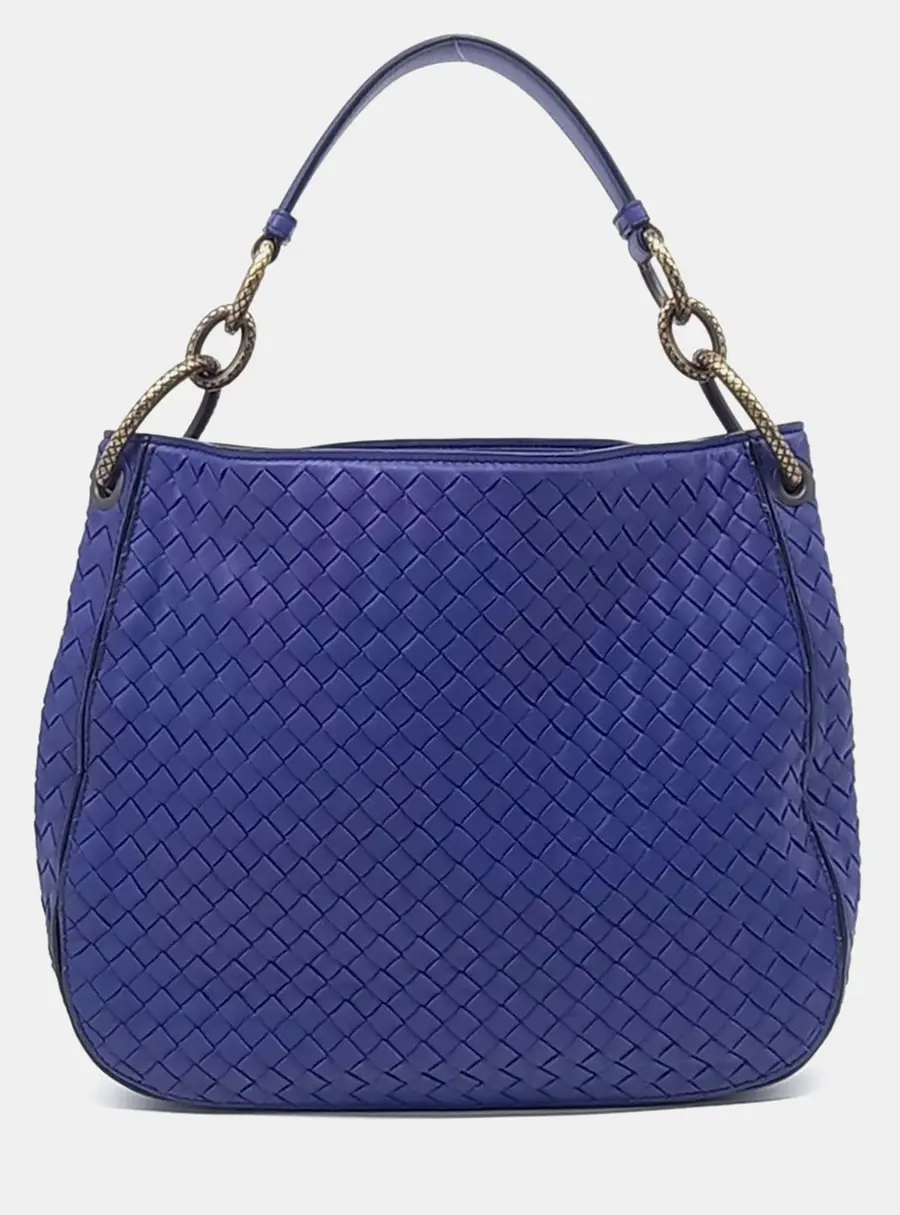 Bottega Veneta Blue Leather Mesh Tote Bag