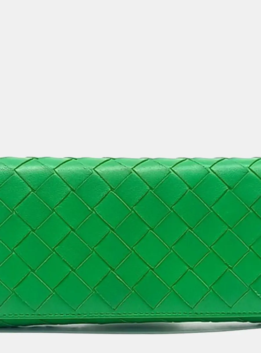 Bottega Veneta Intrecciato Green Leather Long Wallet