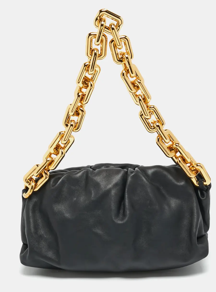 Bottega Veneta The Chain Pouch Black Leather Bag