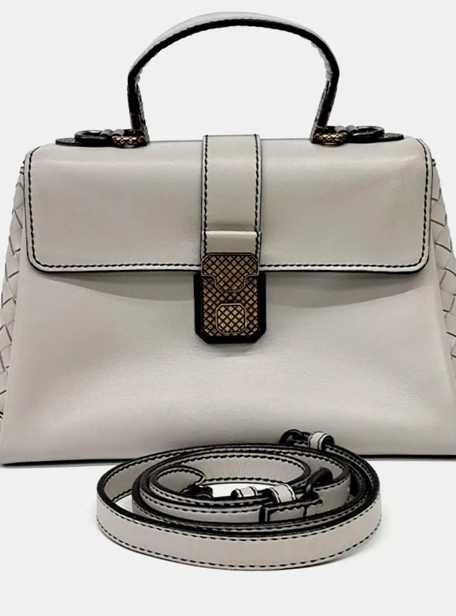 Bottega Veneta Piazza Grey Leather Tote and Shoulder Bag