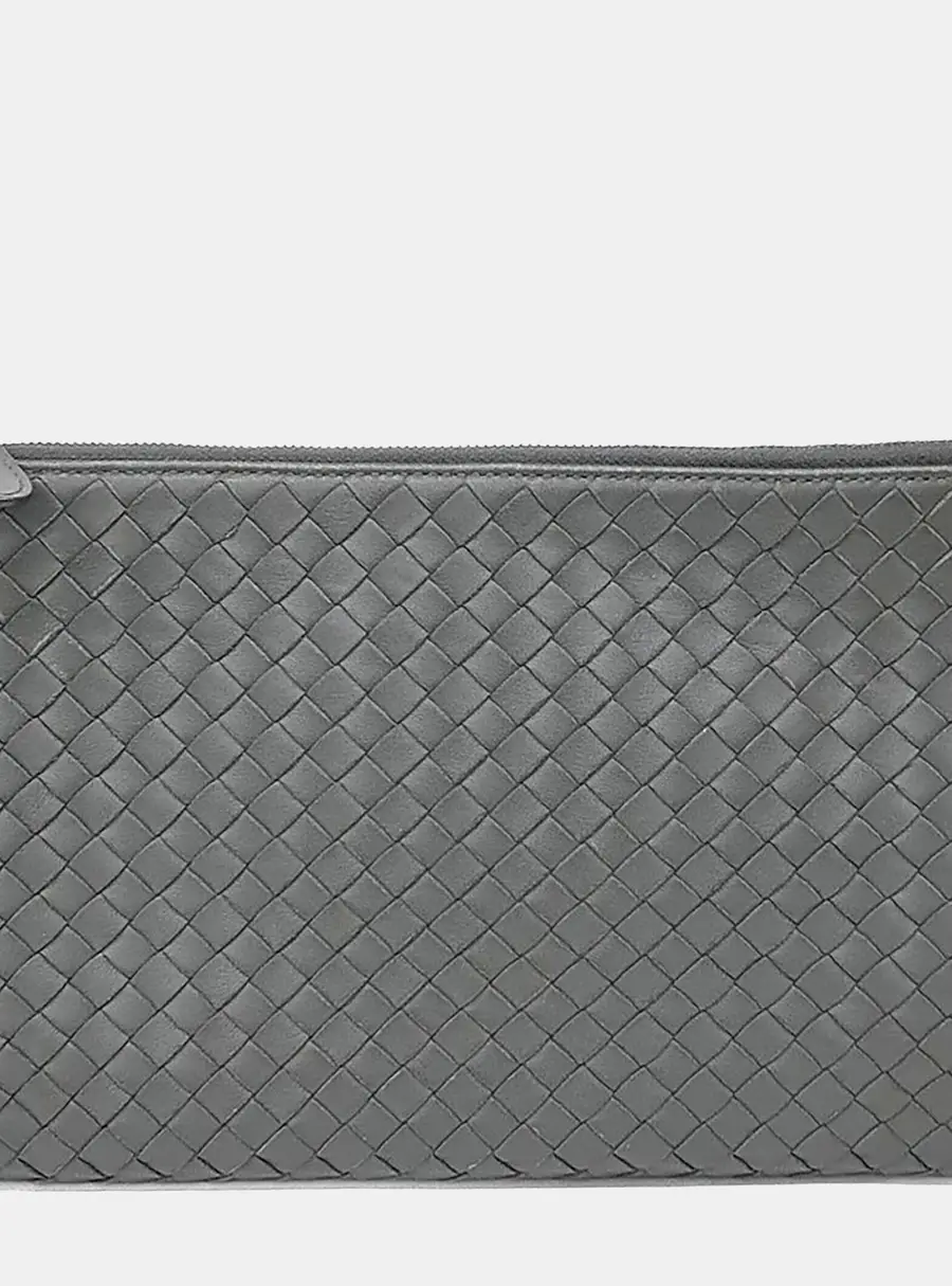 Bottega Veneta Intrecciato Mini Gray Leather Clutch Bag